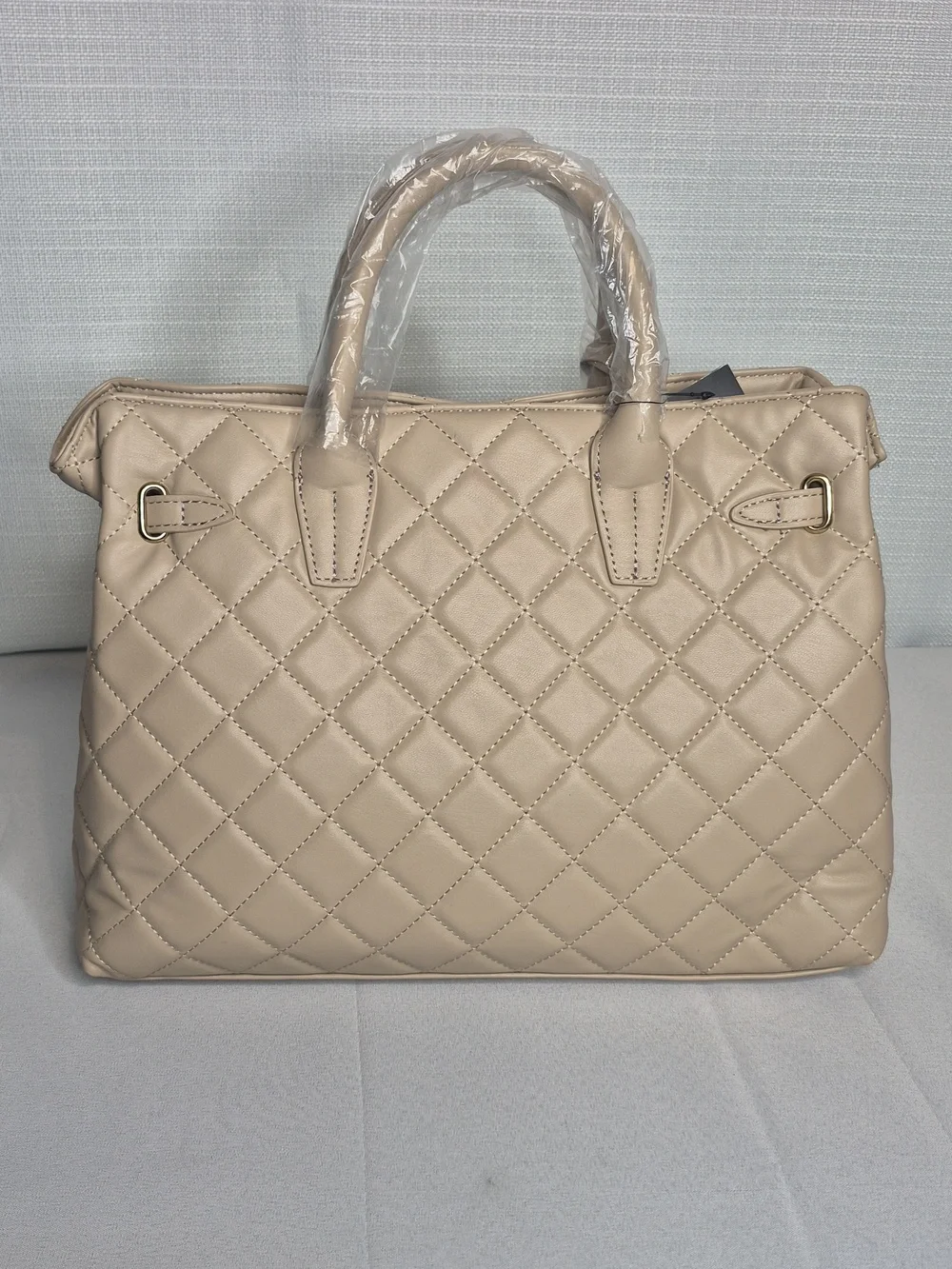 Badgley Mischka Beige Quilted Satchel Bag - Picture 4 of 11